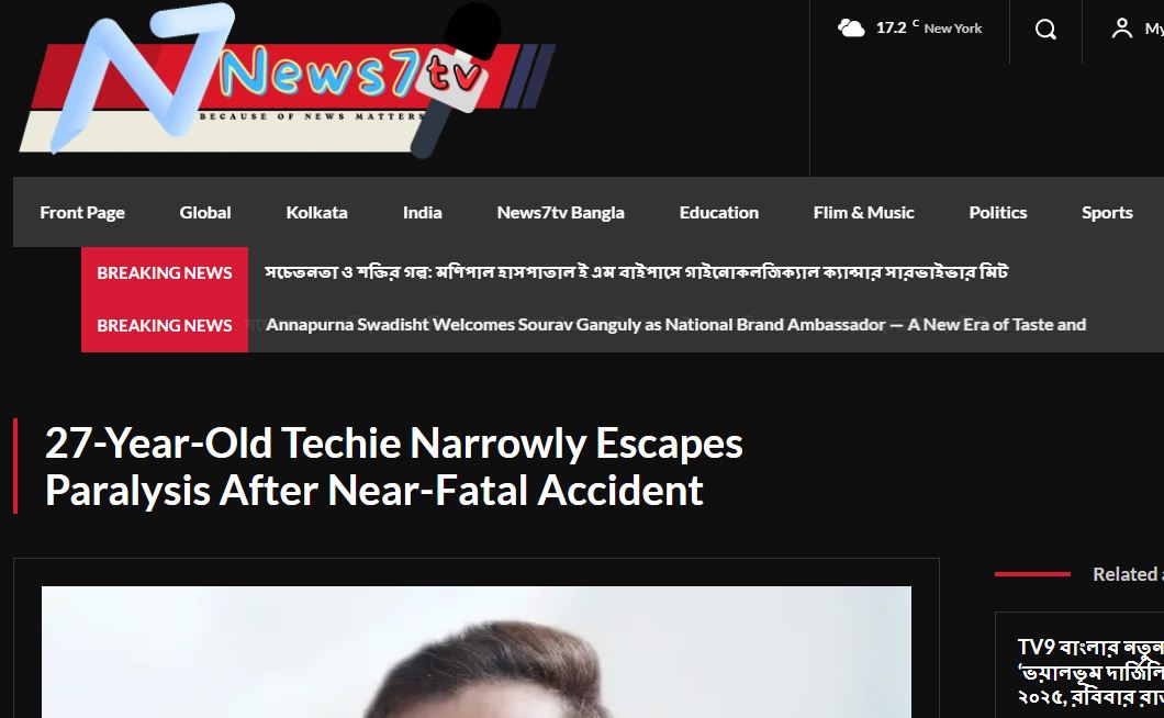 27-Year-Old Techie Narrowly Escapes Paralysis After Near-Fatal Accident- Published by News 7